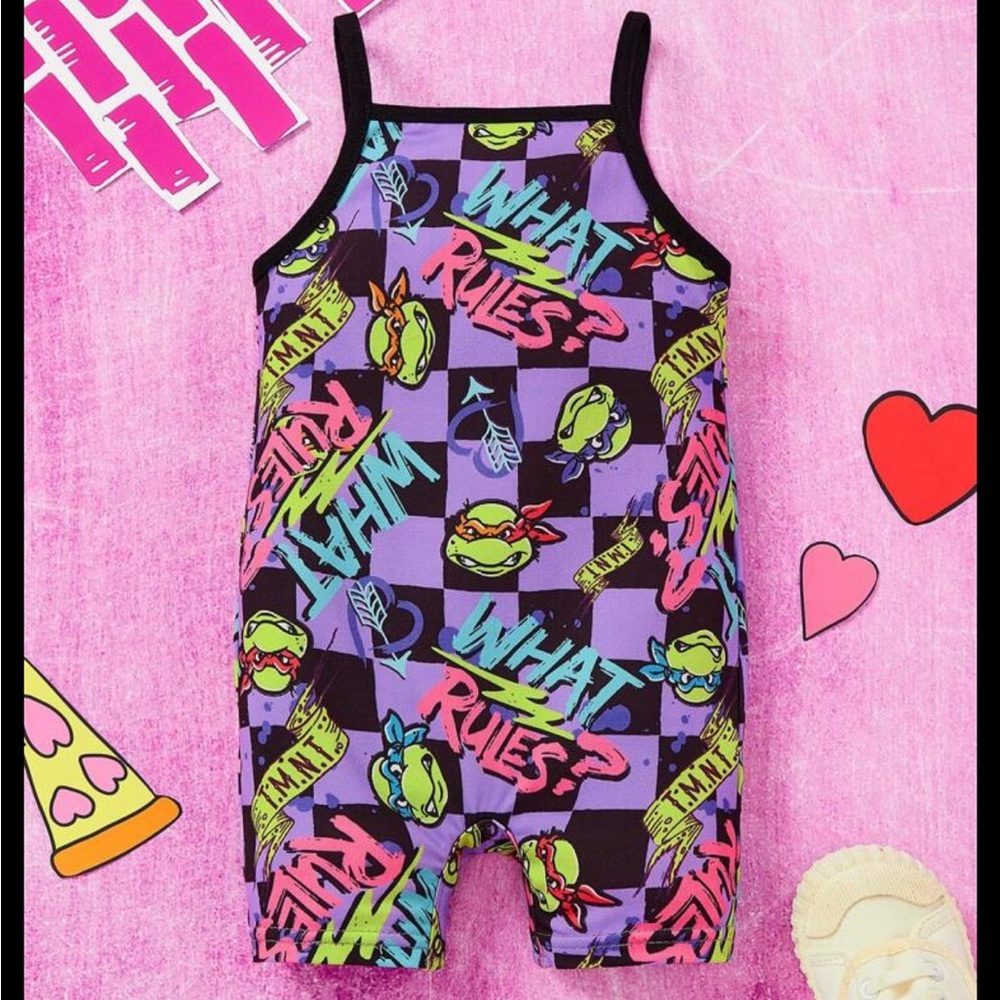 🐸SHEIN Teenage Mutant Ninja Turtle Toddler Girl Retro Romper